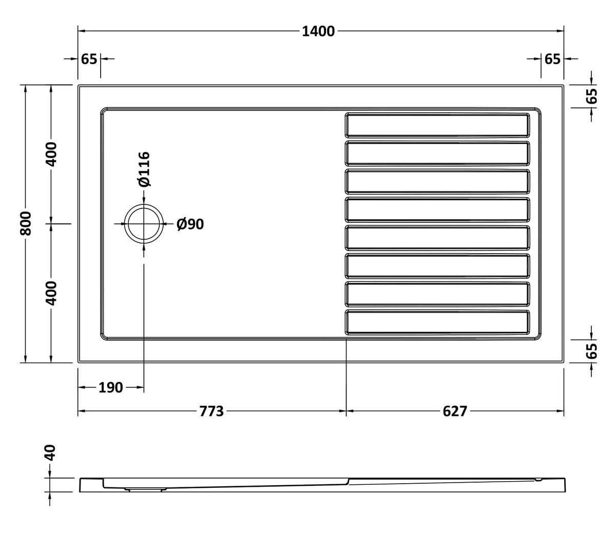 Nuie Slimline Rectangular Walk In Shower Tray – 1400 x 800mm, 1400 x 900mm, 1600 x 800mm, 1700 x 700mm & 1700 x 800mm, photo 3