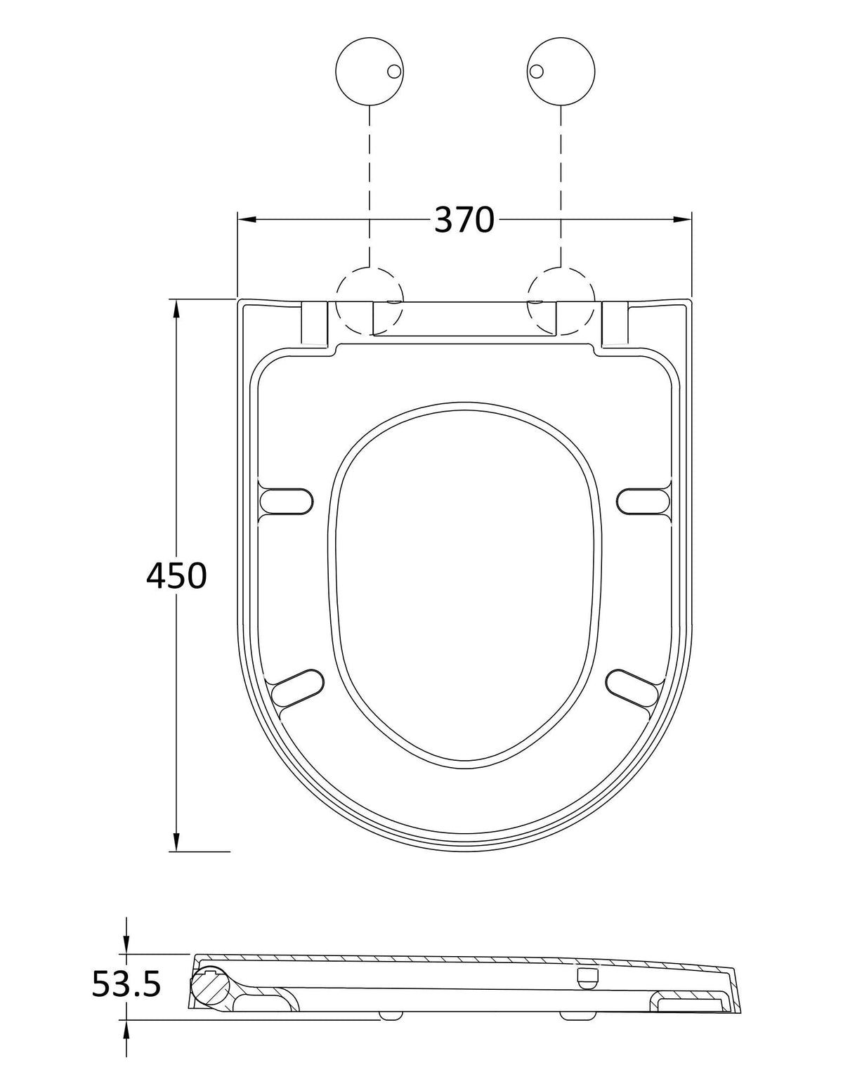 Nuie D-Shaped Soft Close Toilet Seat With Top Fix Hinge – 70mm High – Gloss White, photo 2