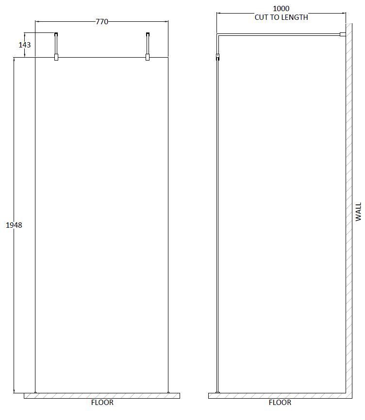 Nuie Framed Wetroom Screen With Support Arms – 700mm, 760mm, 800mm, 900mm, 1000mm, 1100mm, 1200mm & 1400mm, photo 4