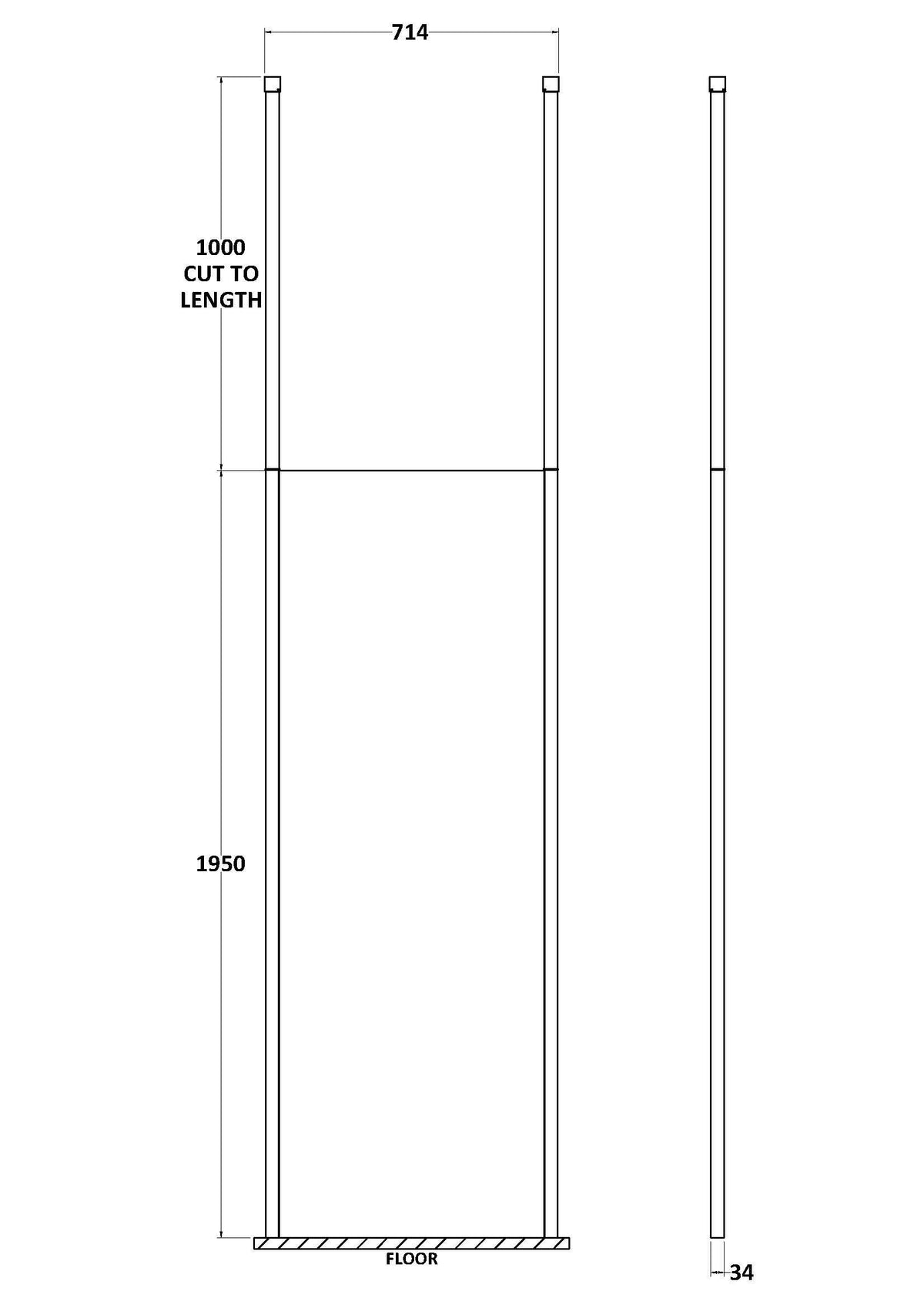 Nuie Framed Wetroom Screen With Ceiling Poles – 700mm, 760mm, 800mm, 900mm, 1000mm, 1100mm, 1200mm & 1400mm, photo 2