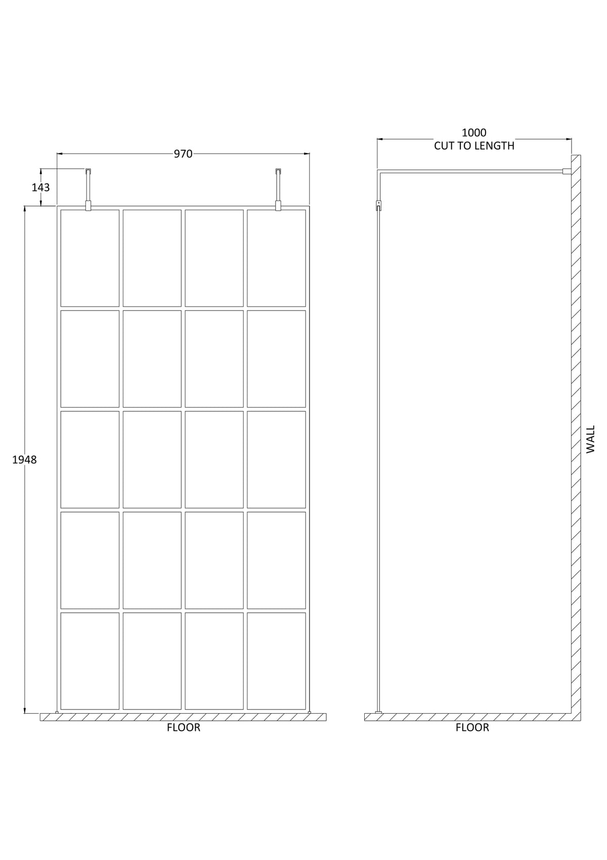 Nuie Frameless Wetroom Screen With Support Arms – 700mm, 760mm, 800mm, 900mm, 1000mm, 1100mm, 1200mm & 1400mm, photo 6