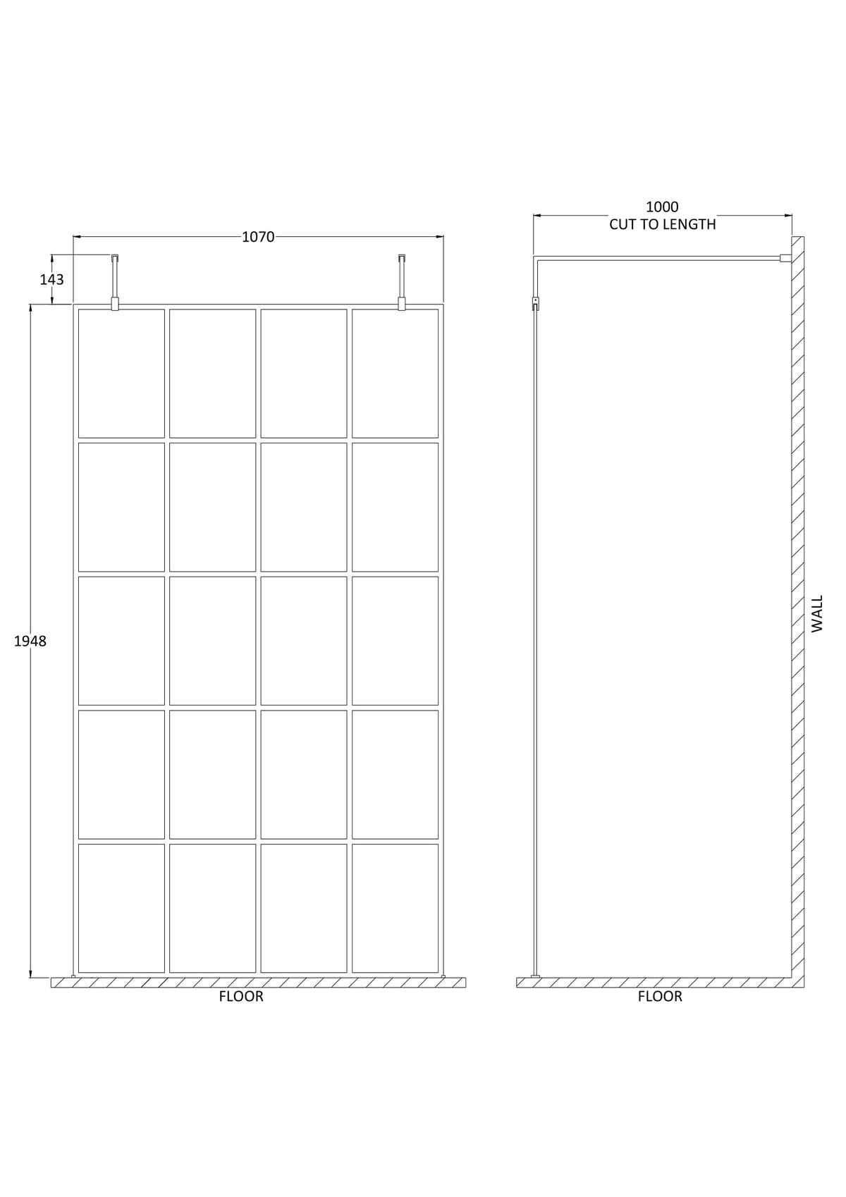 Nuie Frameless Wetroom Screen With Support Arms – 700mm, 760mm, 800mm, 900mm, 1000mm, 1100mm, 1200mm & 1400mm, photo 7