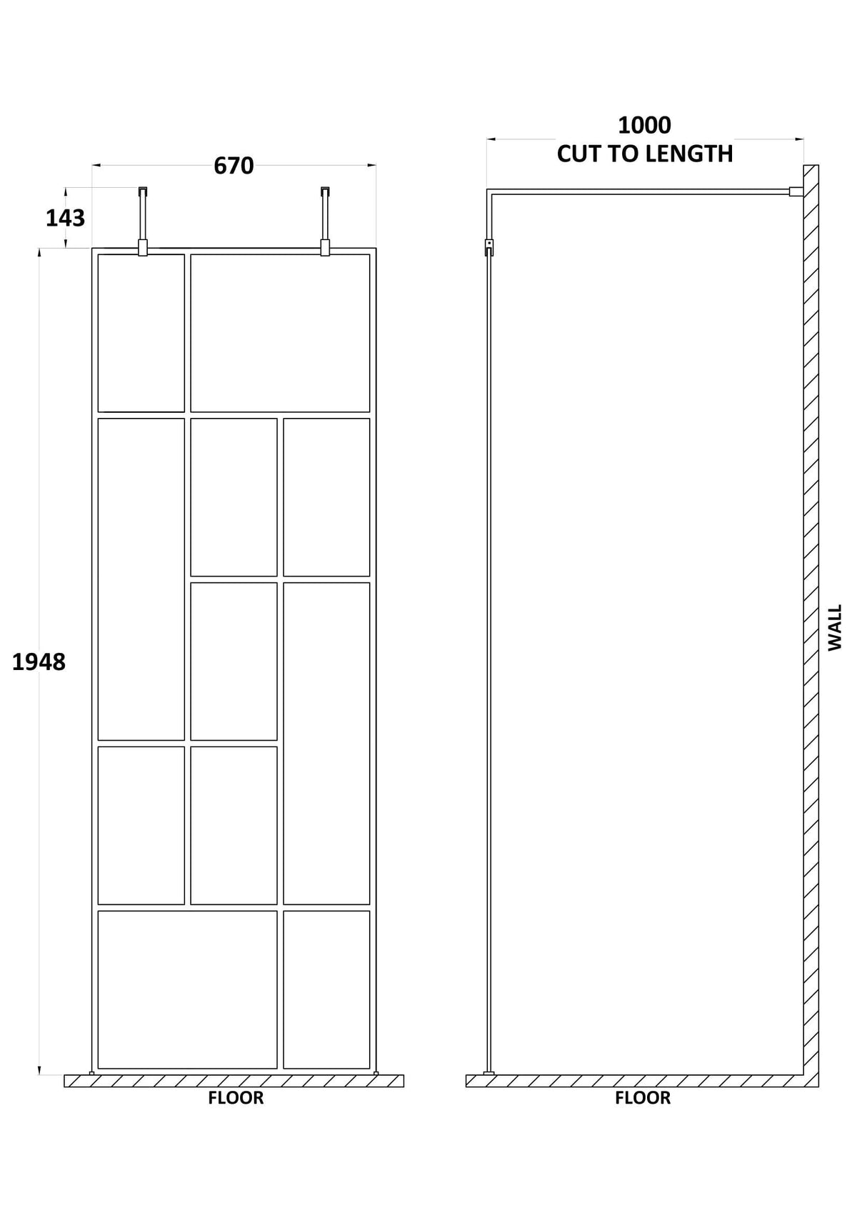 Nuie Abstract Frame Wetroom Screen – 750mm, 800mm, 850mm, 1250mm & 1450mm, photo 2
