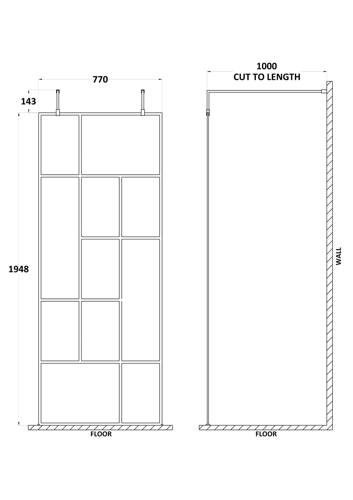 Nuie Abstract Frame Wetroom Screen – 750mm, 800mm, 850mm, 1250mm & 1450mm, photo 4