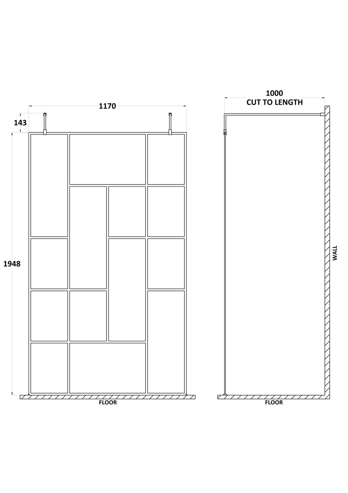 Nuie Abstract Frame Wetroom Screen – 750mm, 800mm, 850mm, 1250mm & 1450mm, photo 5