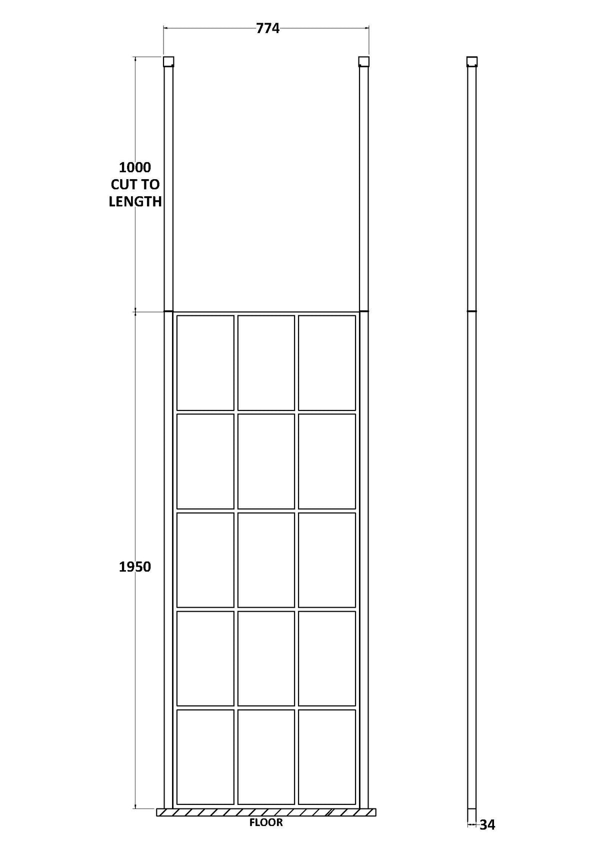Nuie Frame Screen Wetroom With Ceiling Posts – 700mm, 760mm, 800mm & 900mm, photo 3