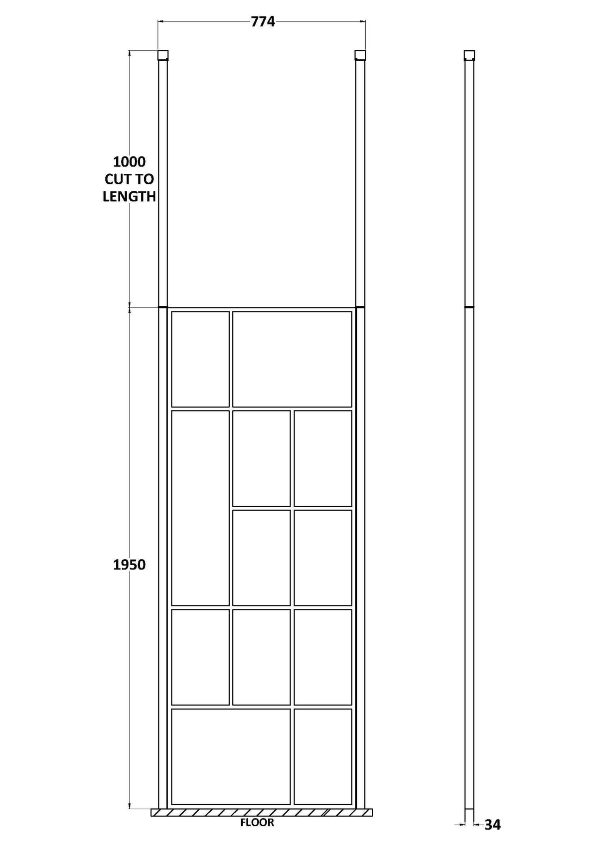 Nuie Framed Wetroom Screen – 1950mm High – 750mm, 800mm, 850mm, 900mm, 1050mm, 1150mm, 1250mm & 1450mm, photo 3