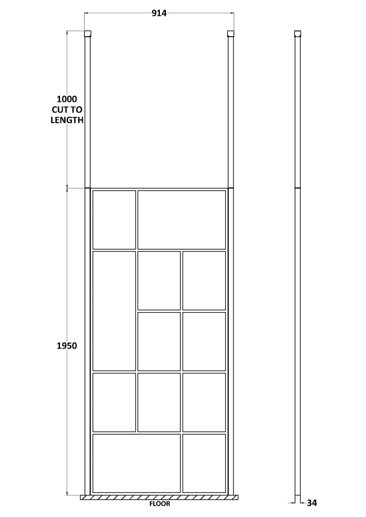 Nuie Framed Wetroom Screen – 1950mm High – 750mm, 800mm, 850mm, 900mm, 1050mm, 1150mm, 1250mm & 1450mm, photo 5