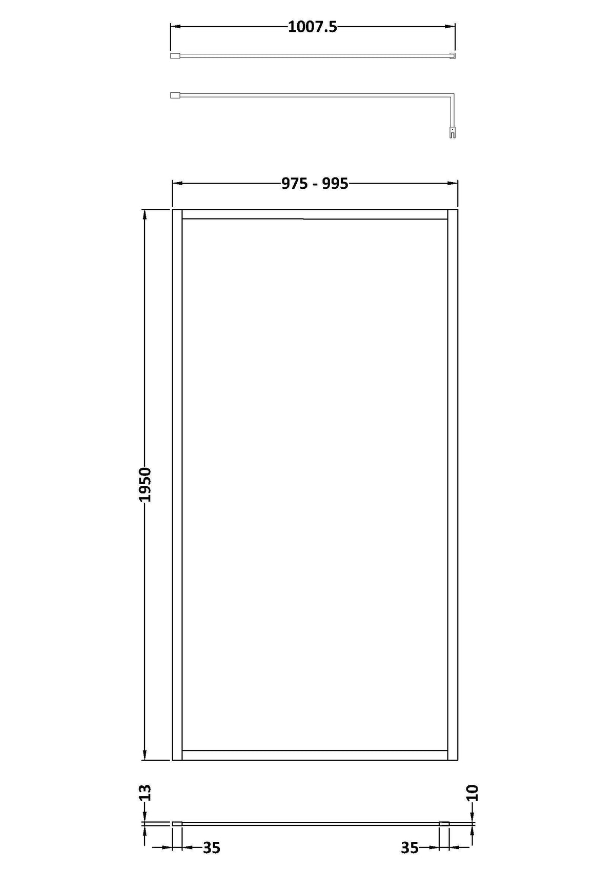Nuie Framed Wetroom Screen – 1950mm High – 700mm, 760mm, 800mm, 900mm, 1000mm, 1100mm, 1200mm & 1400mm, photo 7