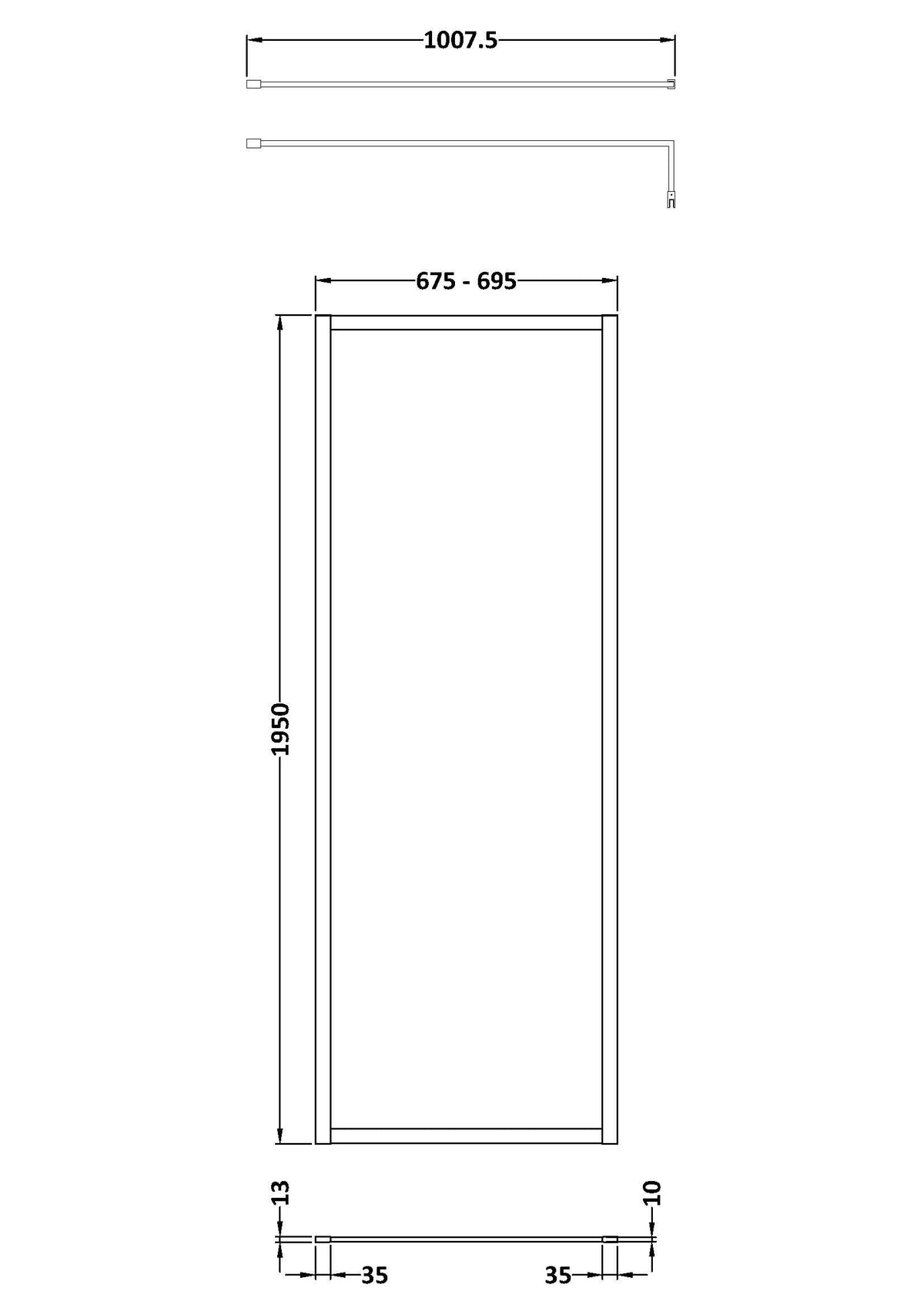 Nuie Framed Wetroom Screen – 1950mm High – 700mm, 760mm, 800mm, 900mm, 1000mm, 1100mm, 1200mm & 1400mm, photo 3