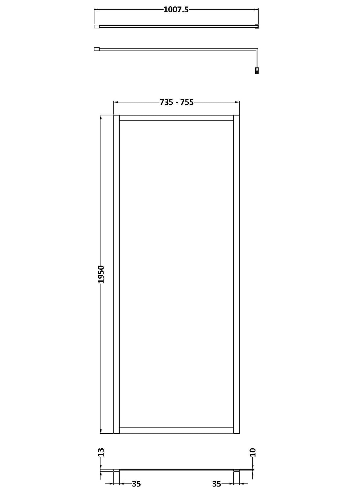 Nuie Framed Wetroom Screen – 1950mm High – 700mm, 760mm, 800mm, 900mm, 1000mm, 1100mm, 1200mm & 1400mm, photo 4