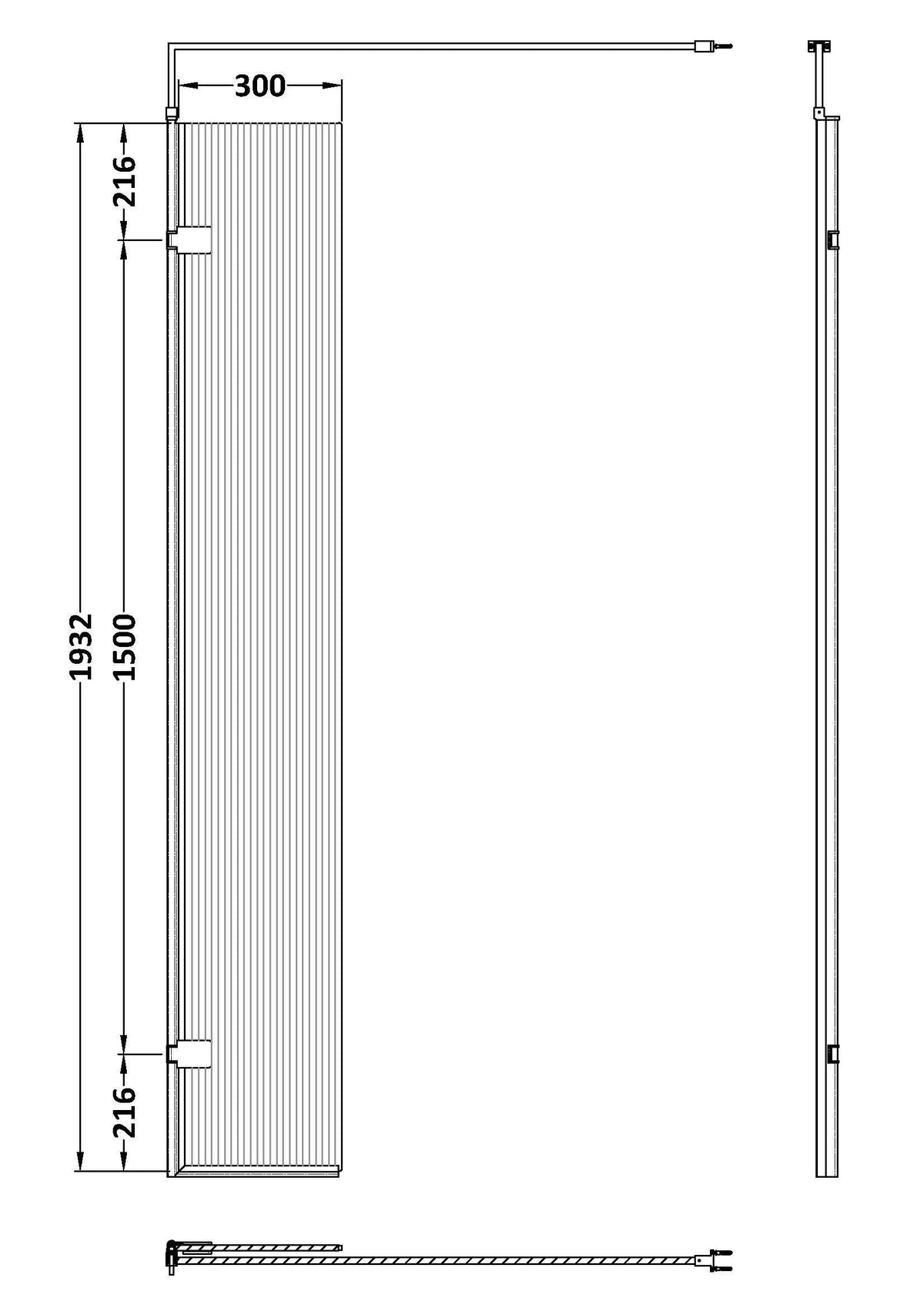 Nuie 320mm Semi-Frameless Wetroom Screen – 1950mm High – Brushed Brass, photo 2