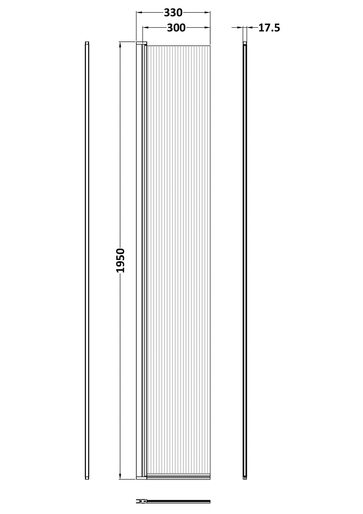 Nuie 320mm Semi-Frameless Fluted Hinged Wetroom Return Screen – Chrome, photo 2