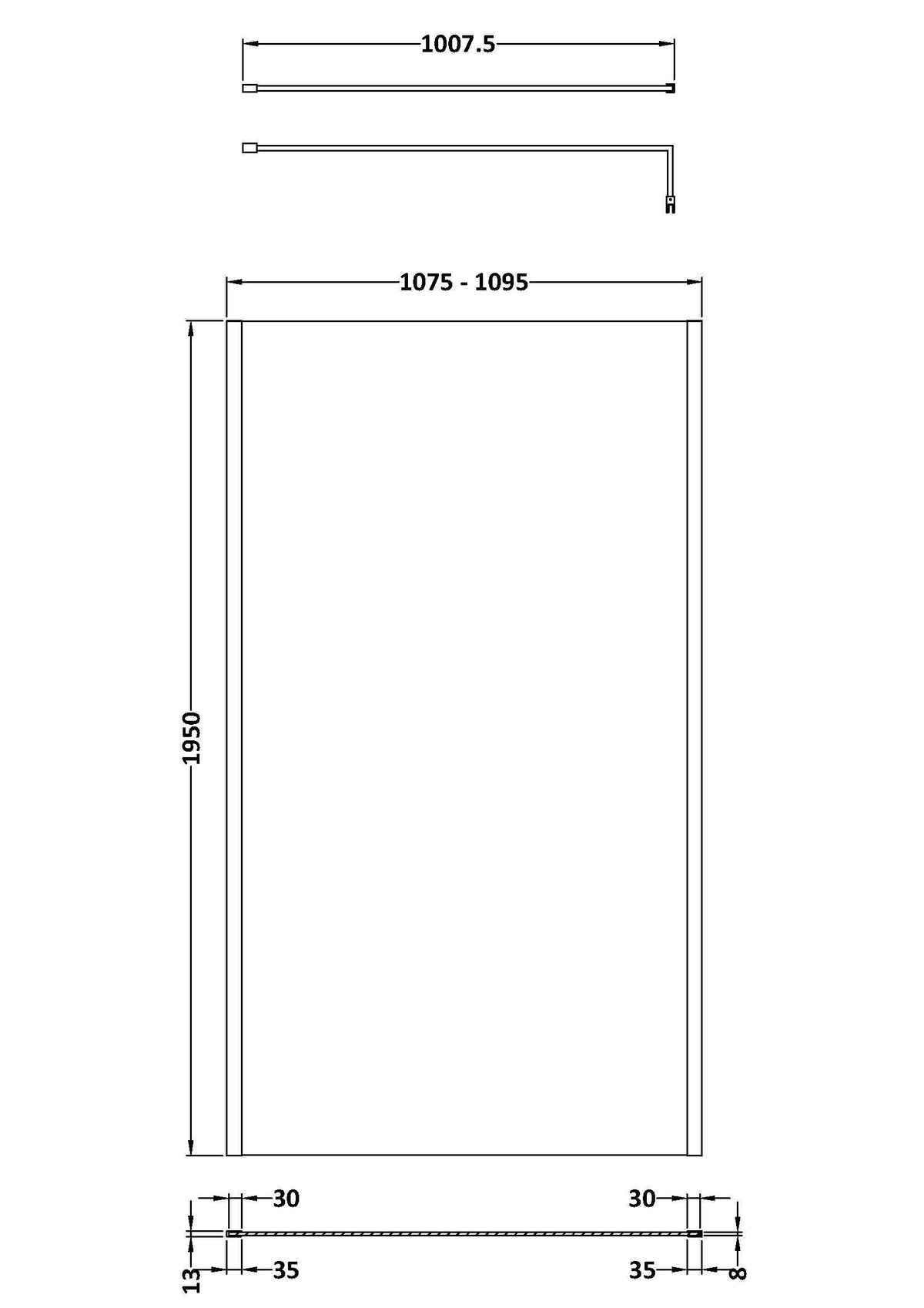 Nuie Semi-Frameless Wetroom Screen – 1950mm High – 700mm, 760mm, 800mm, 900mm, 1000mm, 1100mm & 1200mm, photo 8