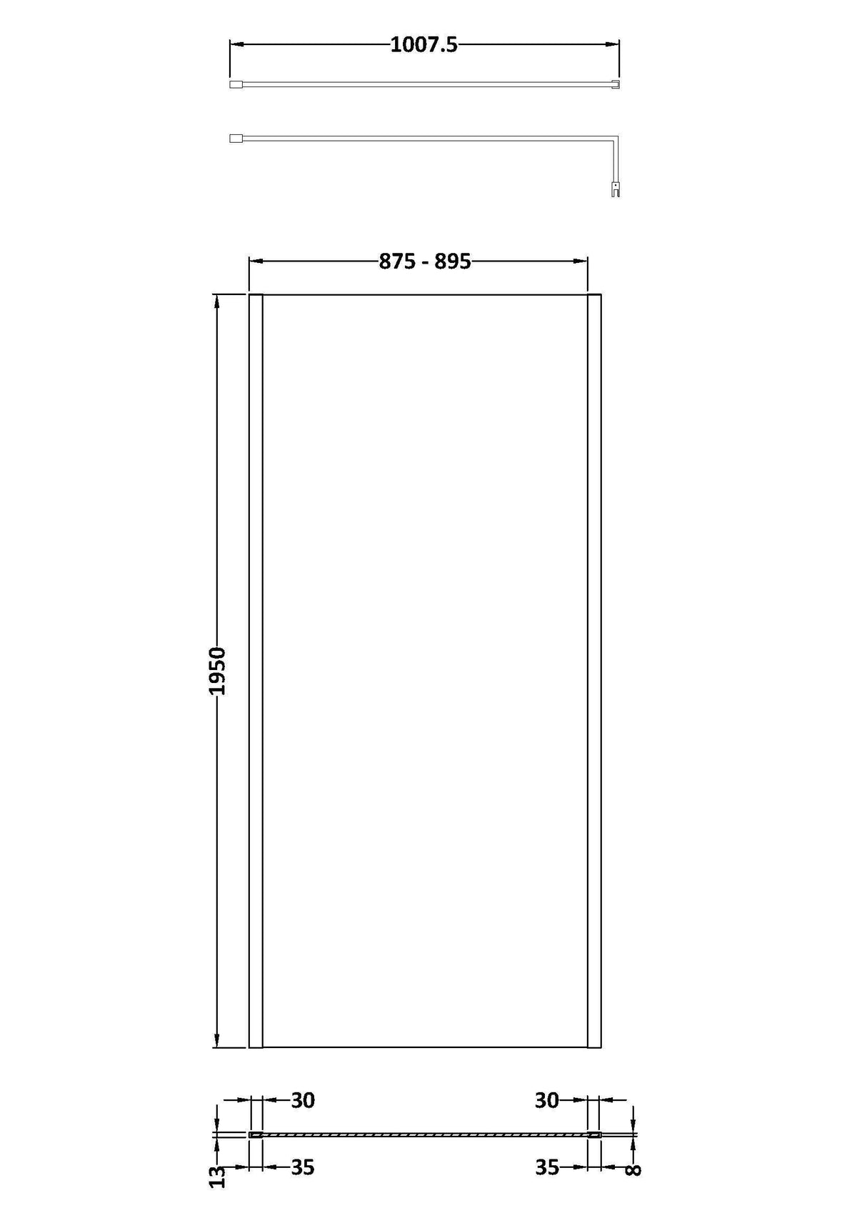 Nuie Semi-Frameless Wetroom Screen – 1950mm High – 700mm, 760mm, 800mm, 900mm, 1000mm, 1100mm & 1200mm, photo 6