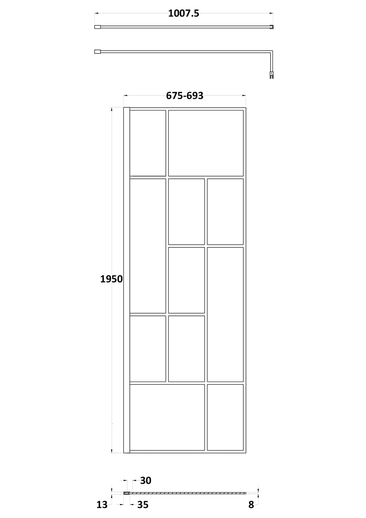 Nuie Semi-Frameless Wetroom Screen – 1950mm High – 700mm, 760mm, 800mm, 900mm, 1000mm, 1100mm, 1200mm & 1400mm, photo 2