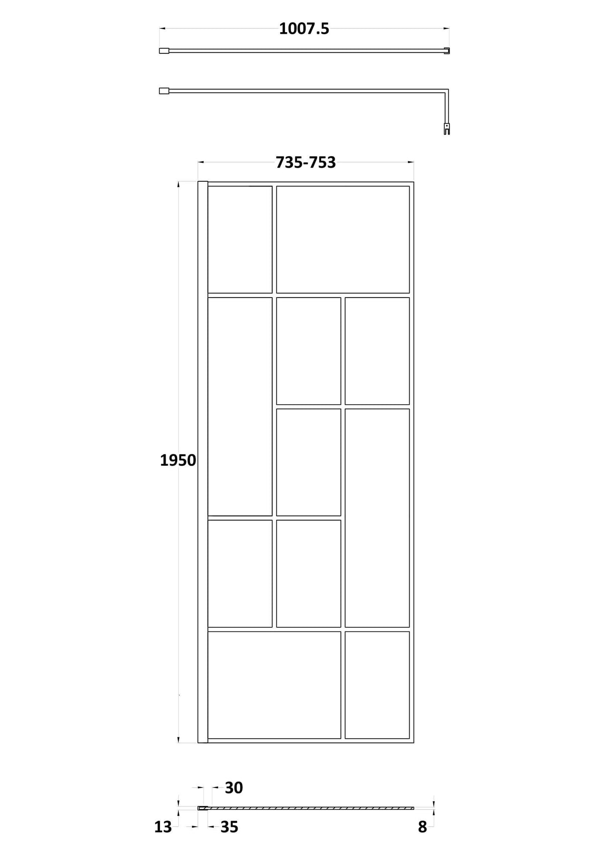 Nuie Semi-Frameless Wetroom Screen – 1950mm High – 700mm, 760mm, 800mm, 900mm, 1000mm, 1100mm, 1200mm & 1400mm, photo 3