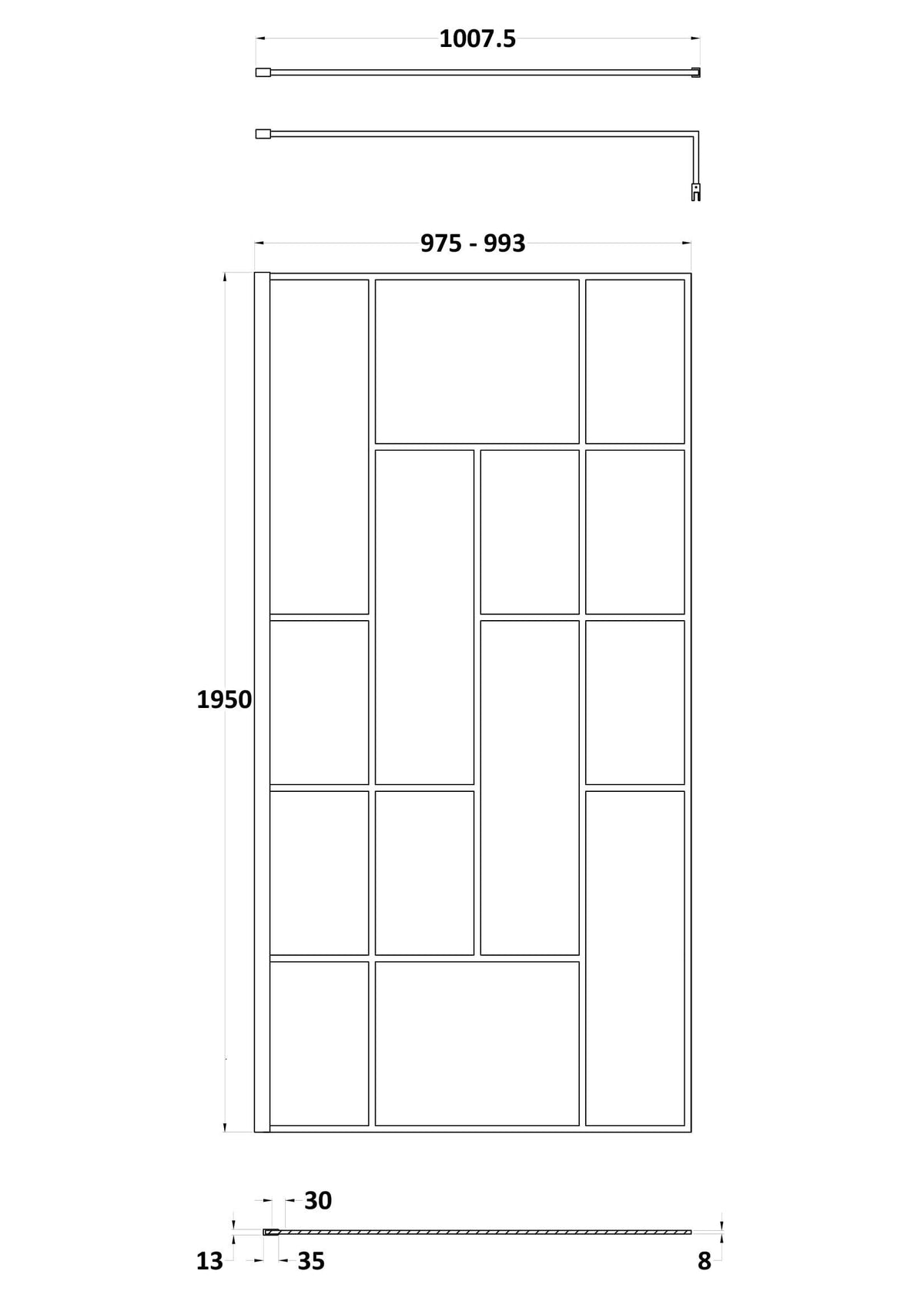Nuie Semi-Frameless Wetroom Screen – 1950mm High – 700mm, 760mm, 800mm, 900mm, 1000mm, 1100mm, 1200mm & 1400mm, photo 6