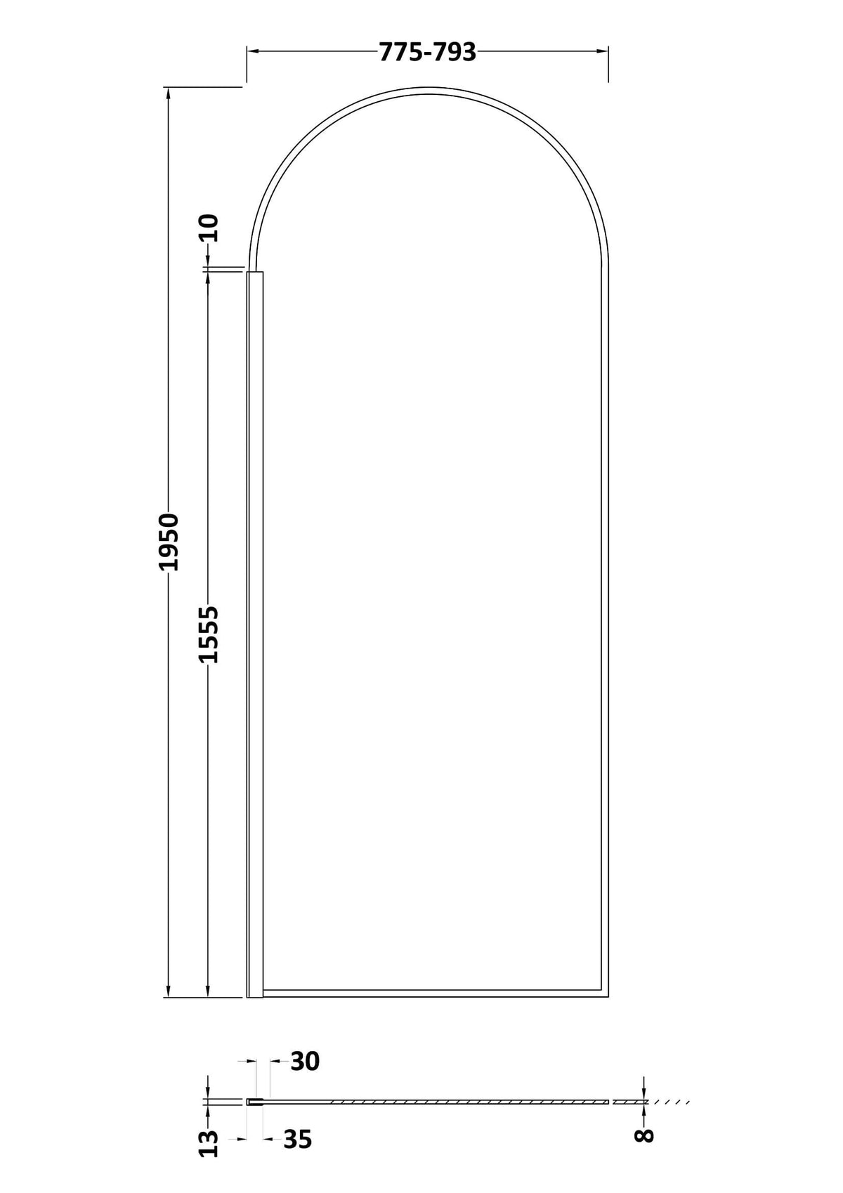 Nuie Semi-Frameless Wetroom Screen – 1950mm High – 800mm & 900mm, photo 2