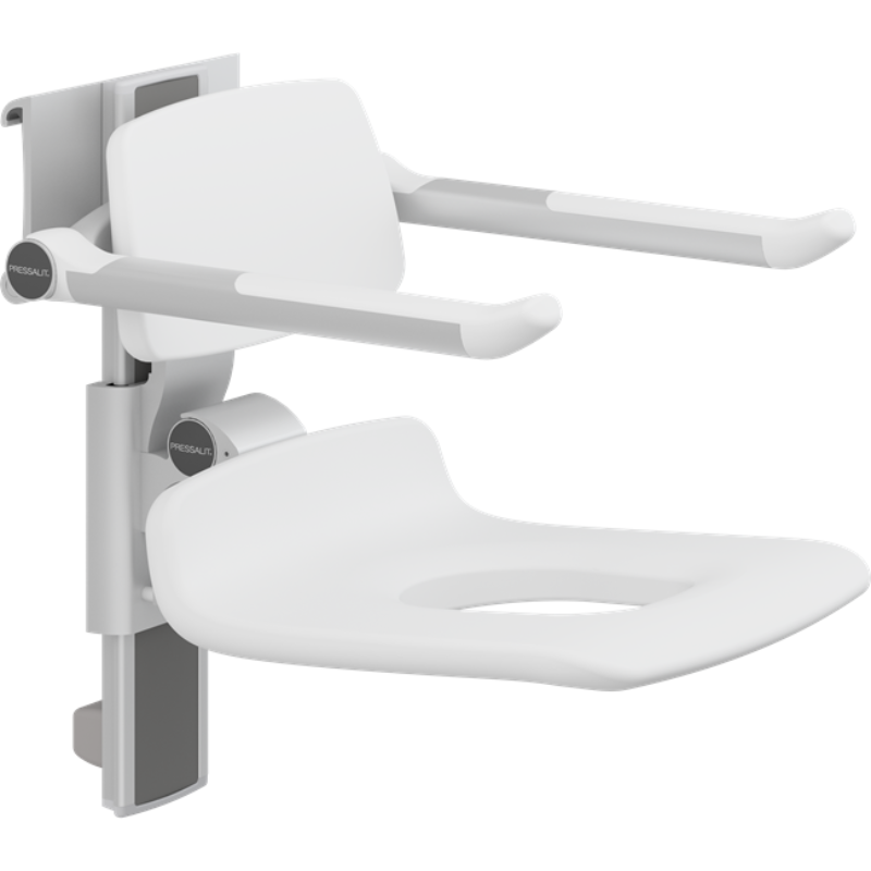 Pressalit PLUS Shower Seat 450 With Aperture, Manually Height And Manually Sideways Adjustable White R7465000