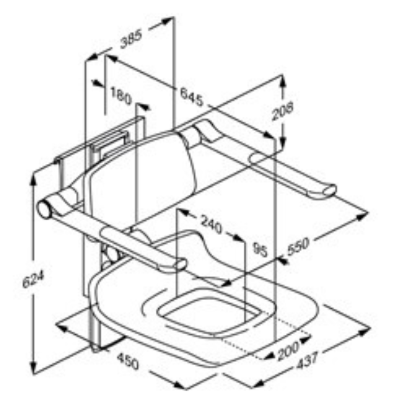 Pressalit PLUS Shower Seat 450 With Aperture, Manually Height And Manually Sideways Adjustable Red (R7464035)