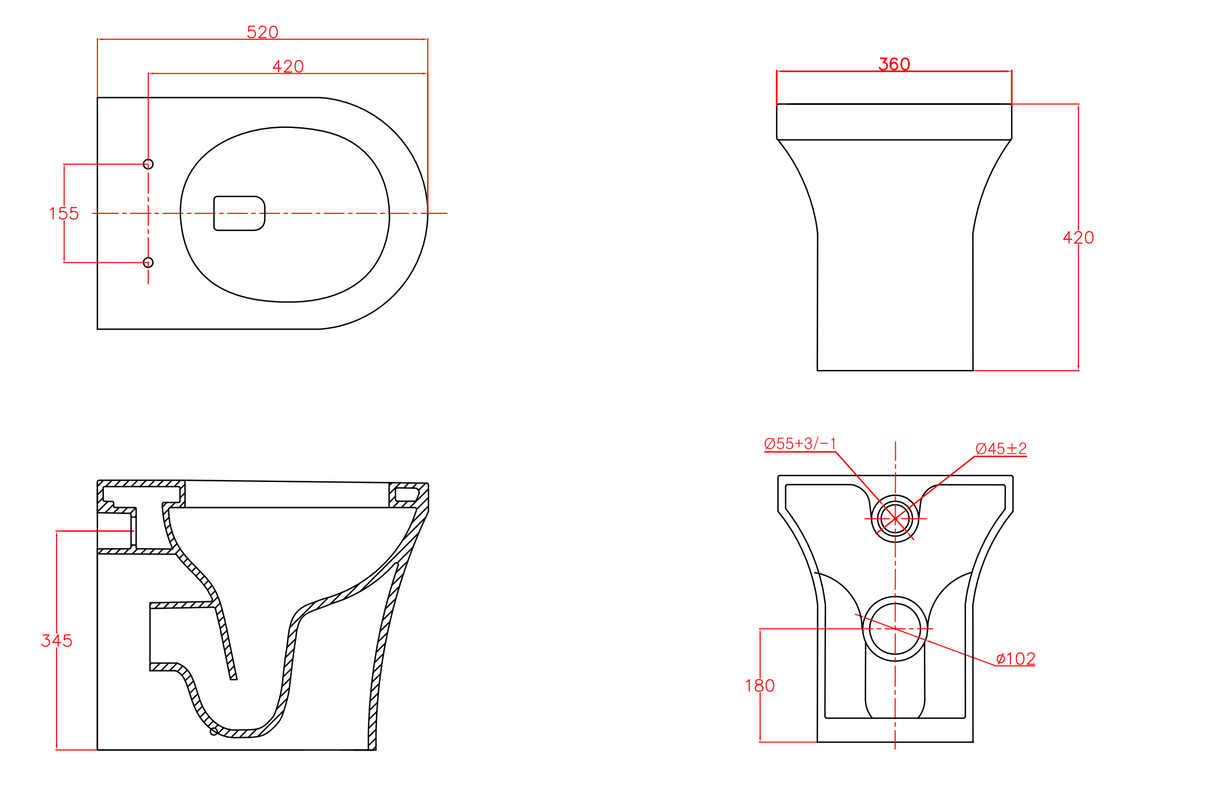 Kartell K-VIT Ozone Round Rimless Back To Wall WC Pan- White Gloss (POT025OZ)