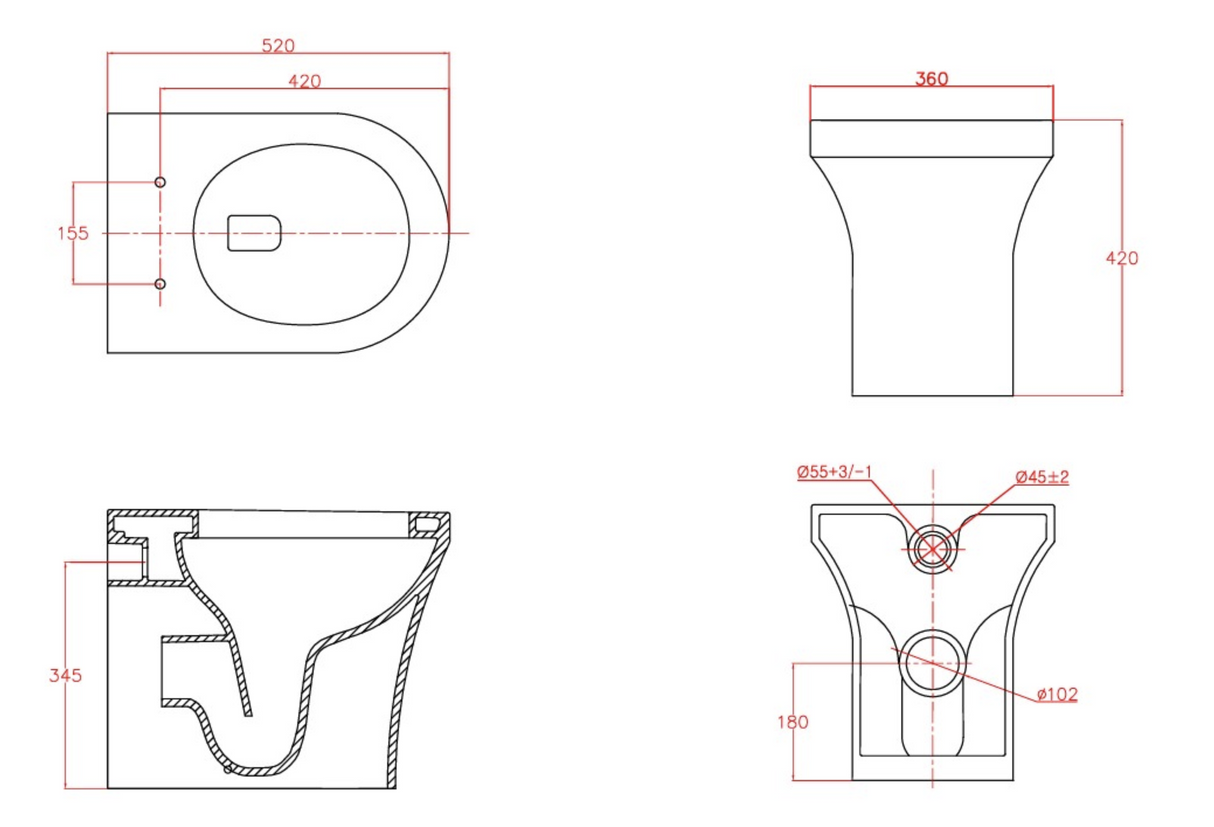 Kartell K-VIT Ozone Round Rimless Back To Wall WC Pan with Standard Wrapover Seat- White Gloss (POT025OZ-SEA101D)