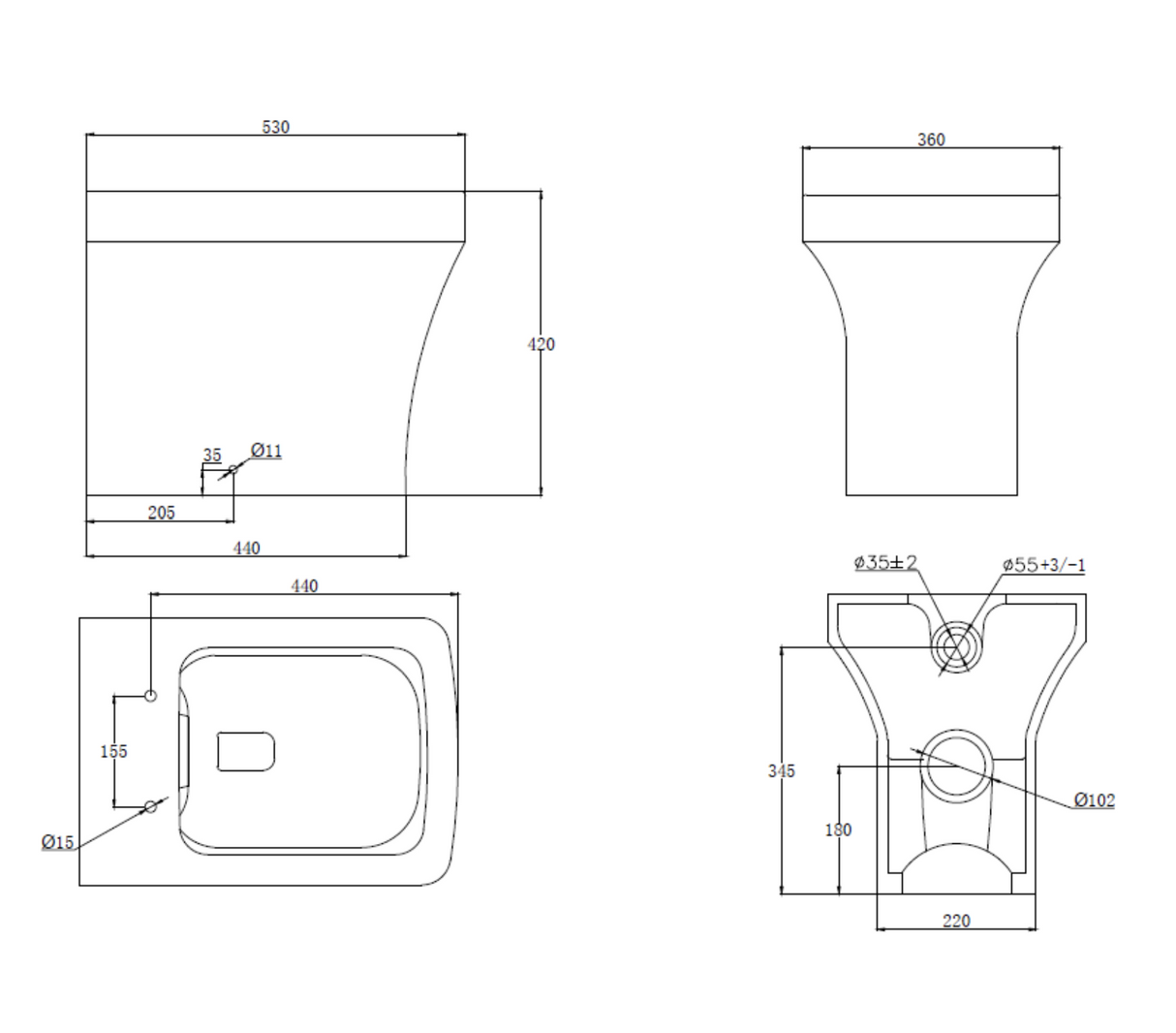 Kartell K-VIT Ozone Square Rimless Back To Wall WC Pan- White Gloss (POT027OZ)