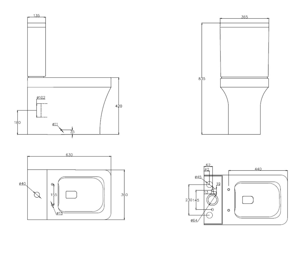 Kartell K-VIT Ozone Square Rimless Close to Wall WC Pan with Soft Close Seat– White Gloss (POT028OZ-SEA600OP)