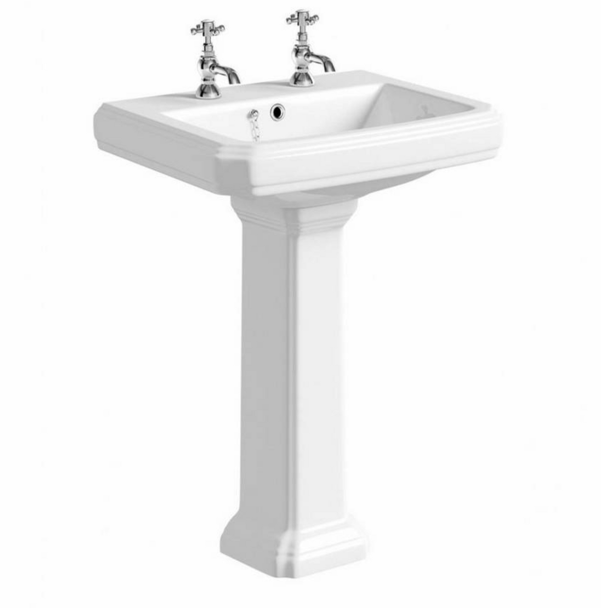 Kartell K-VIT Astley 600mm 2 Tap Hole Basin and Full Pedestal – White Gloss (POT036AS-POT037AS)
