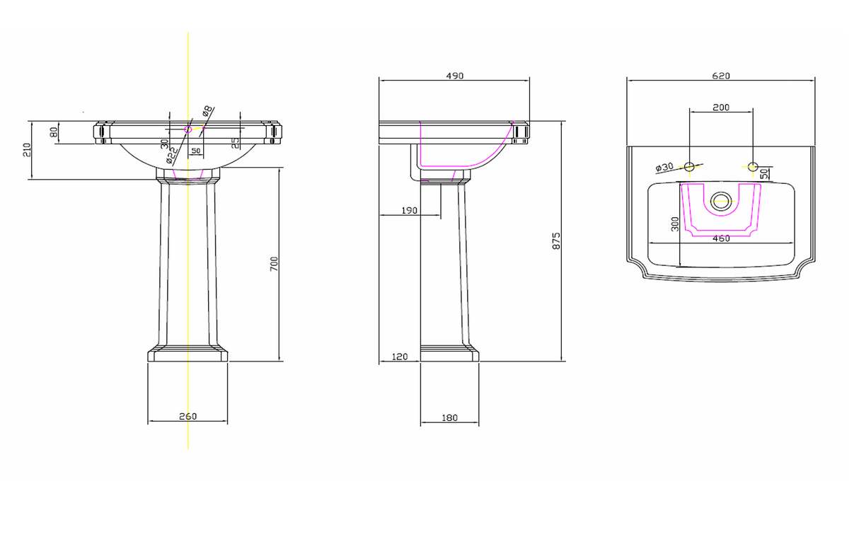 Kartell K-VIT Astley 600mm 2 Tap Hole Basin- White Gloss (POT036AS)