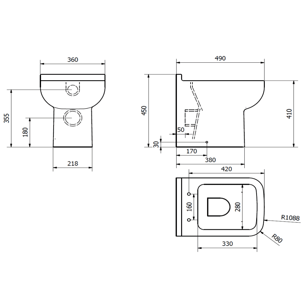 Kartell K-VIT Options 600 Back To Wall Rimless WC Pan-White Gloss (POT071OPR)