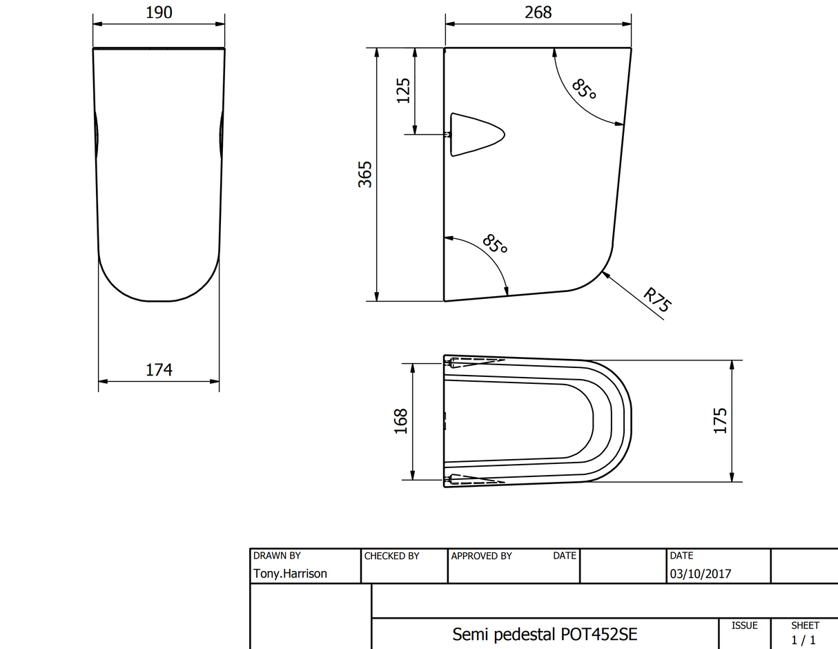 Kartell K-VIT Bijoux 550mm 1 Tap Hole Basin with Pedestal Options – White Gloss (BJX-55BAS)