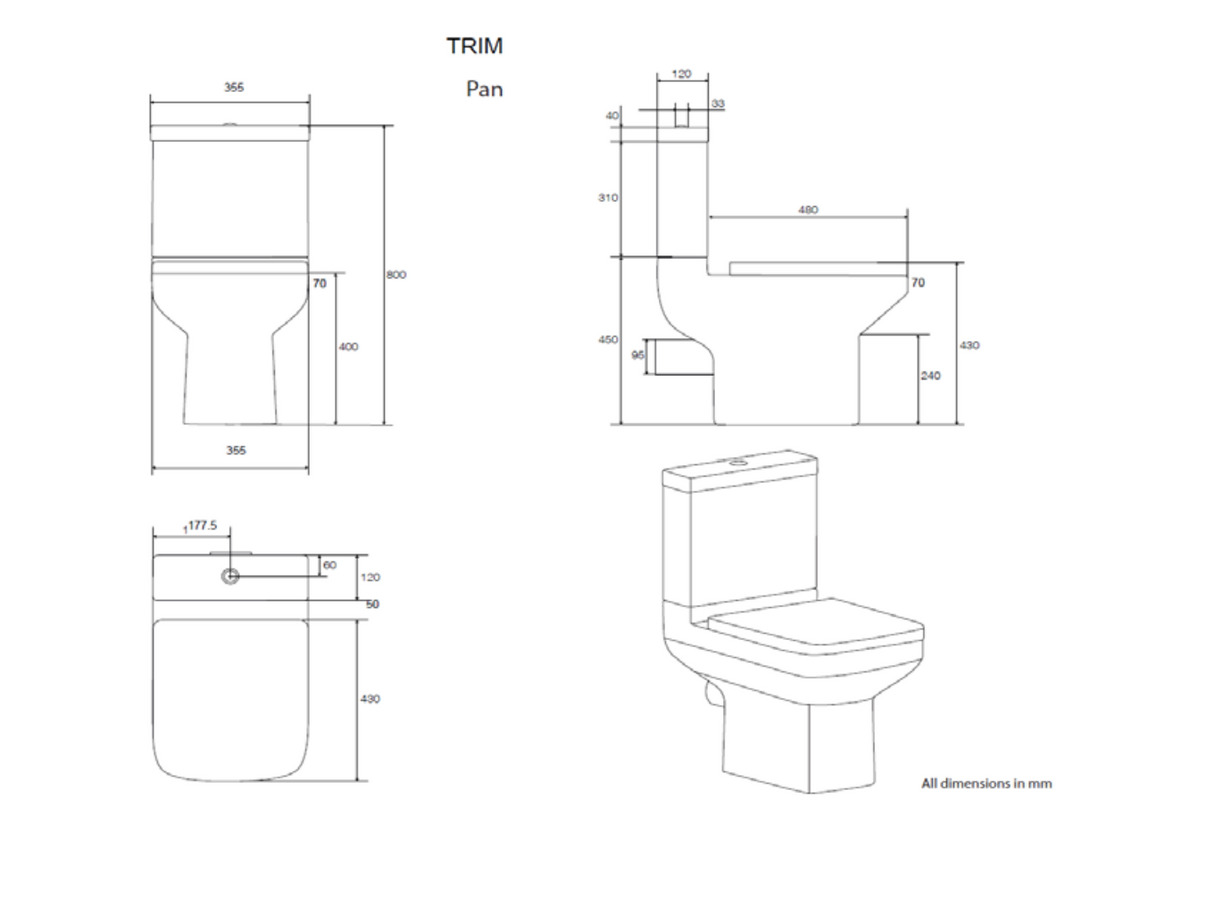 Kartell K-VIT Trim Close Coupled WC with Soft Close Seat- White Gloss (POT471TR-POT472TR)