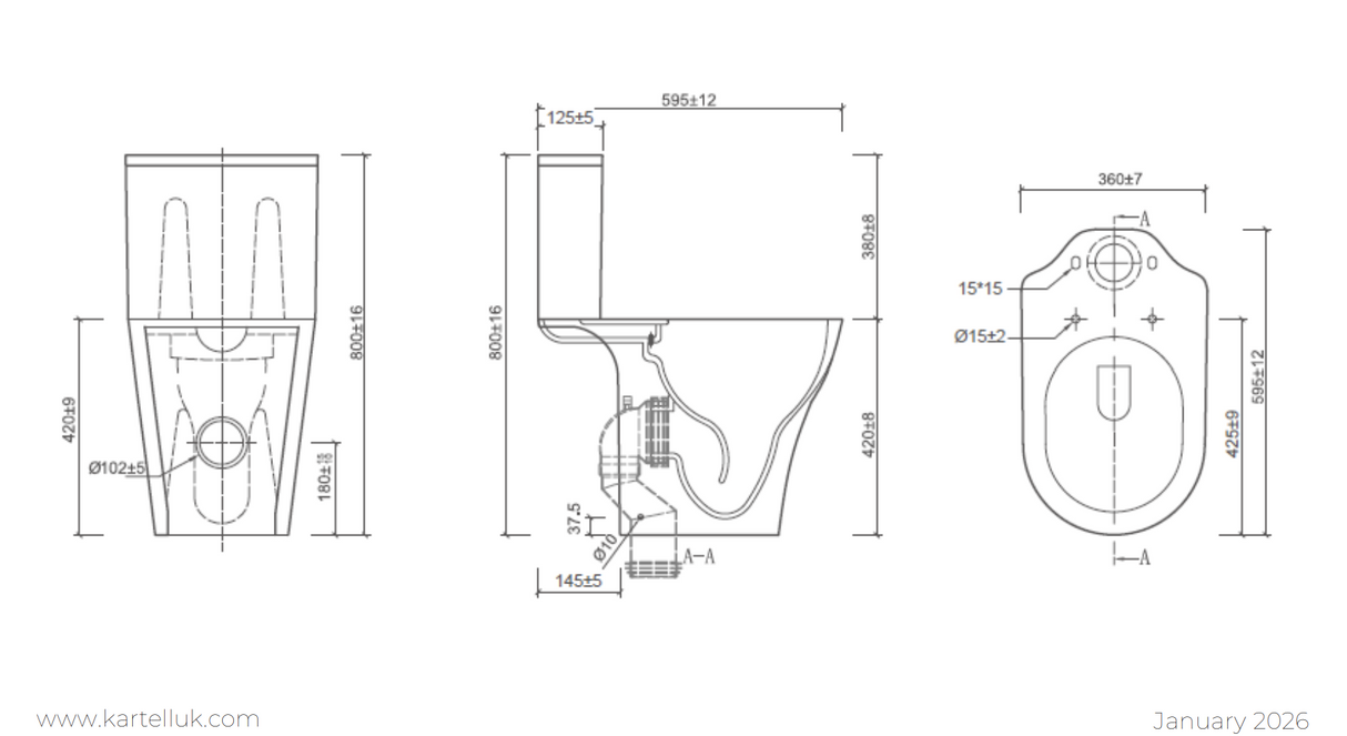 Kartell K-VIT Kameo Short Projection Rimless Pan (Cistern & Seat Options)- White Gloss (POT538KA)