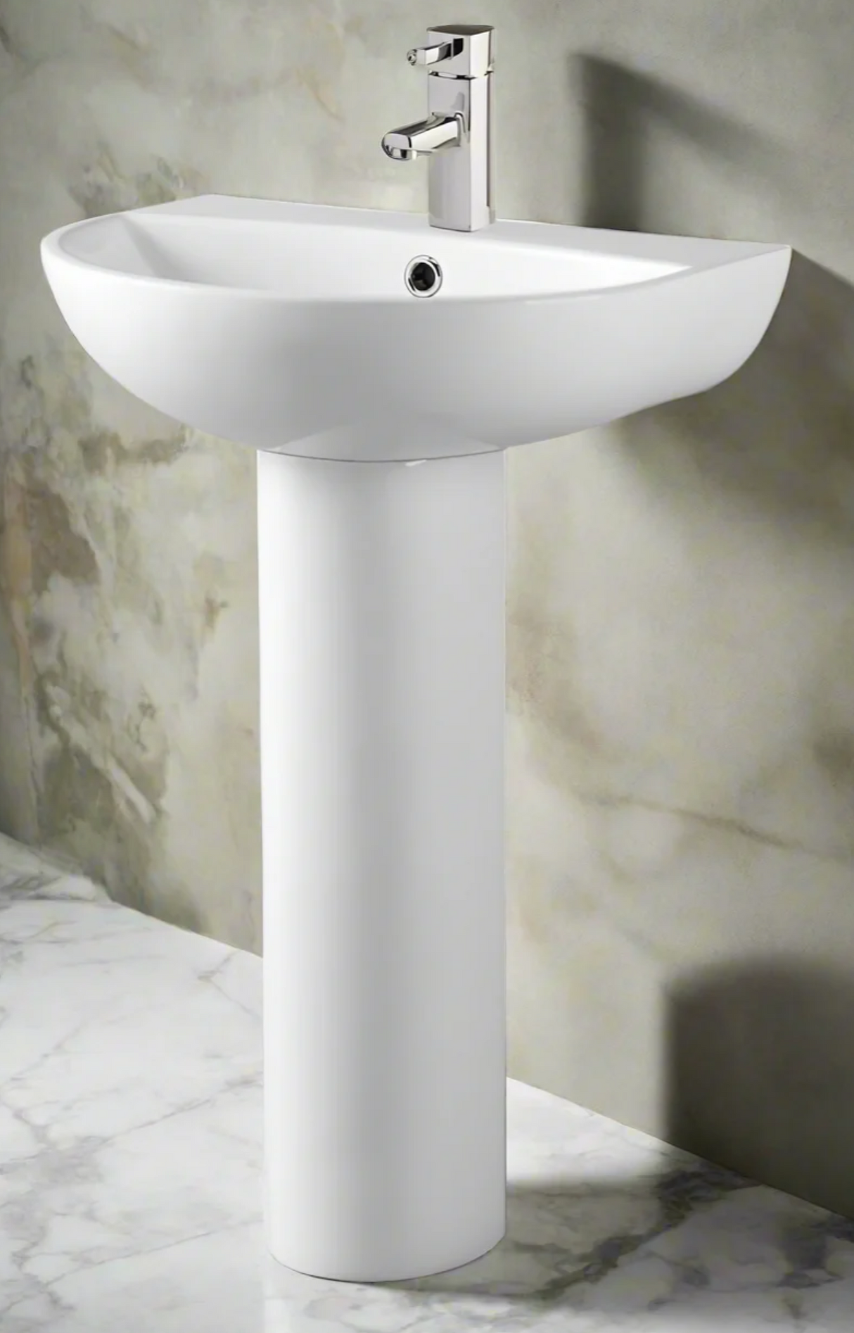 Kartell K-VIT Kameo 500mm One Tap Hole Basin with Pedestal Options- White Gloss (POT543KA)