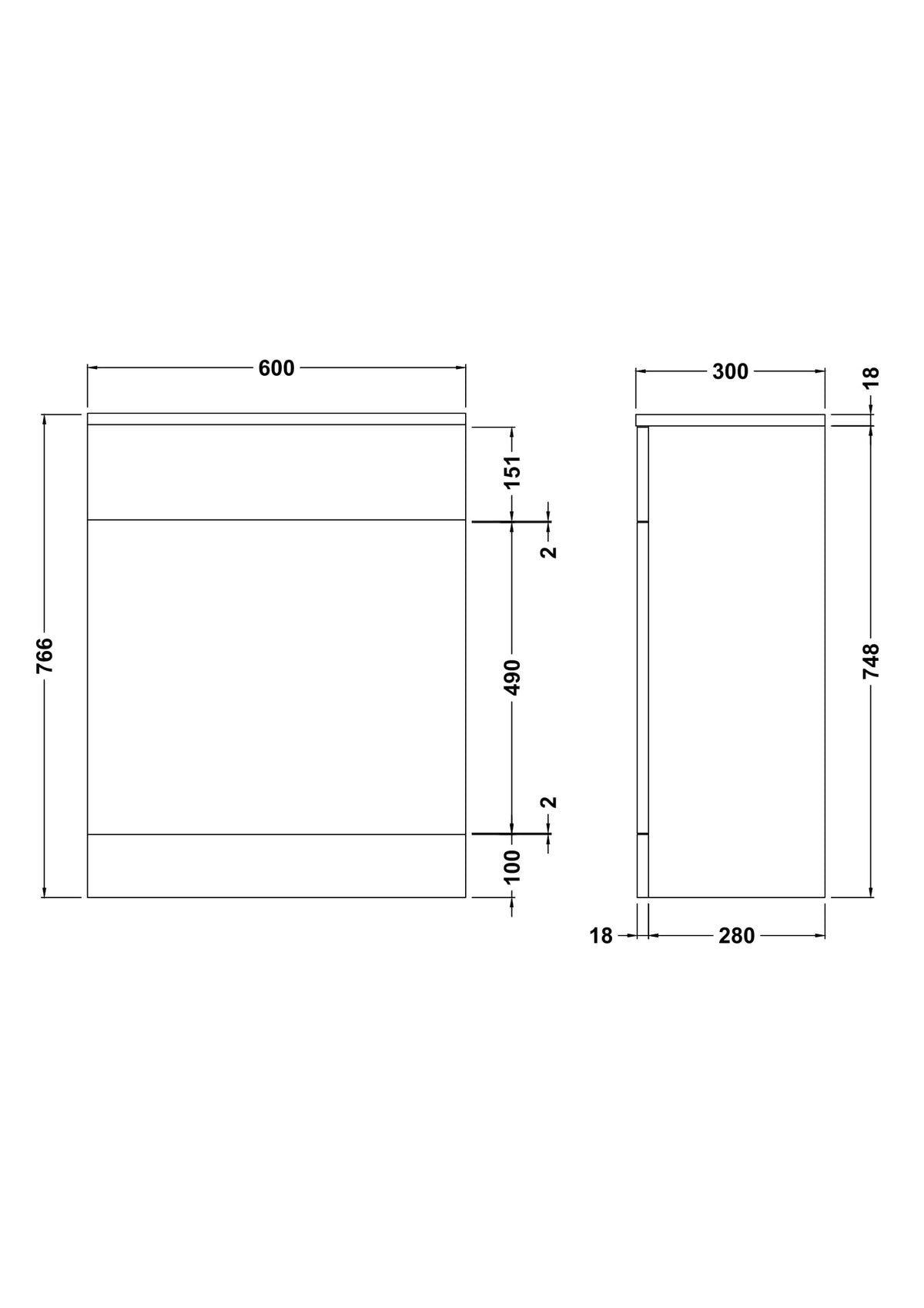 Nuie Mayford Floor Standing Slimline WC Unit – 500mm & 600mm, photo 4