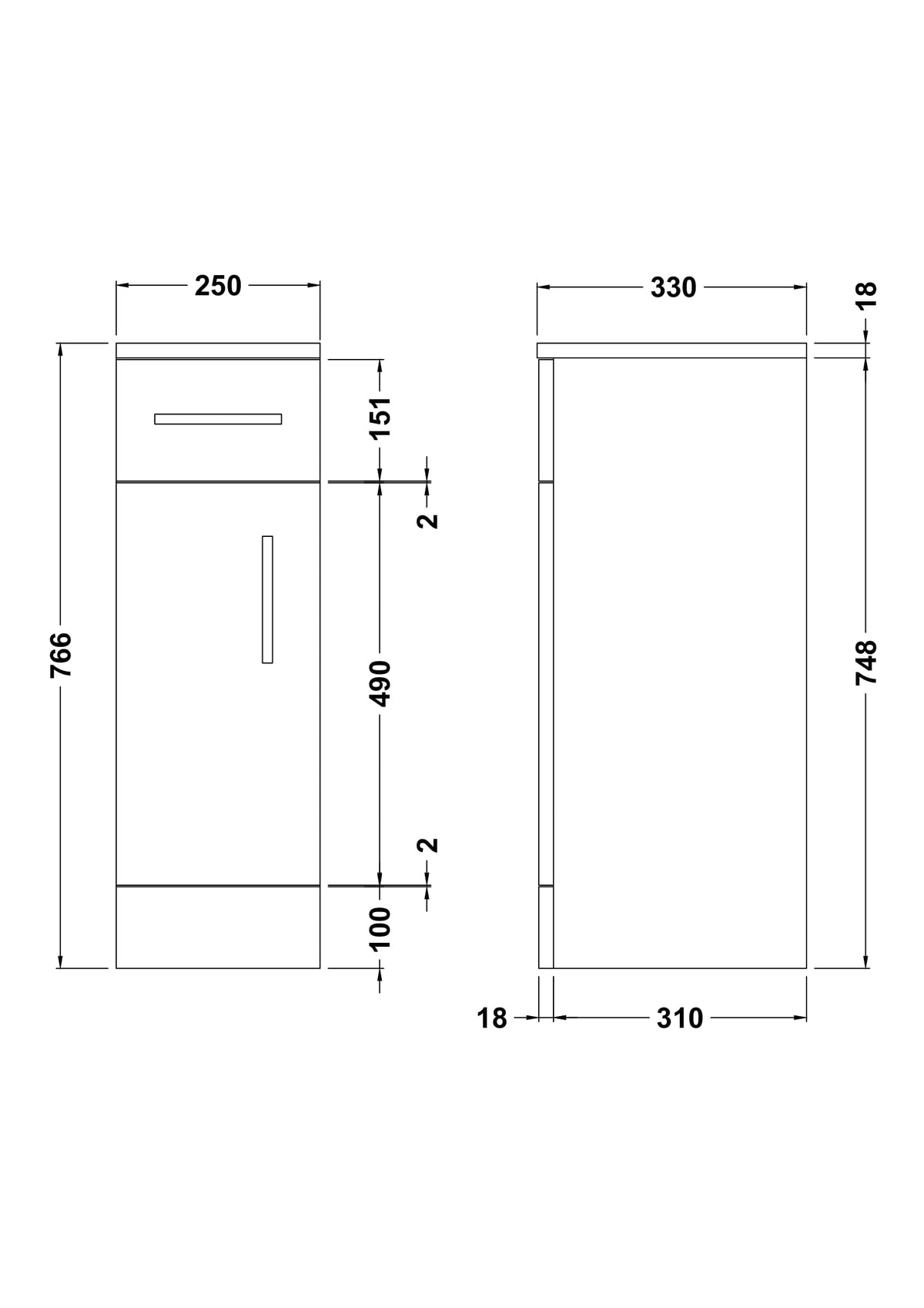 Nuie Mayford 250mm 1 Door 1 Drawer Floor Standing Cabinet – Gloss White, photo 3
