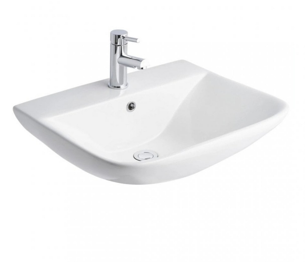 Kartell K-VIT Primo Square 550mm 1 Tap Hole Basin- White Gloss (PRI-55BAS-SQ)