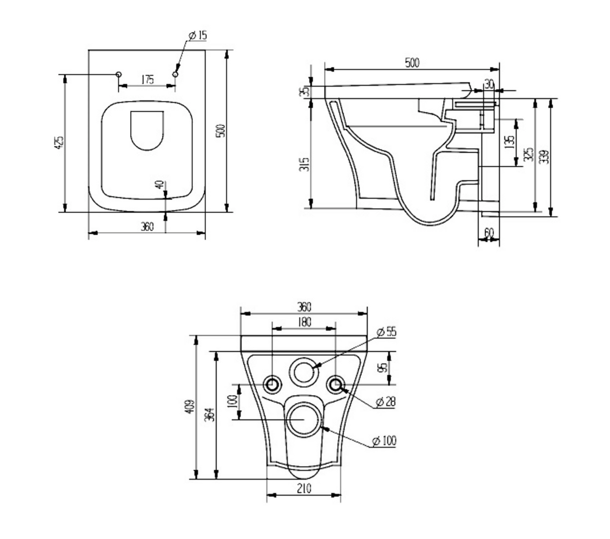 Kartell K-VIT Primo Square Rimless Wall Hung Pan- White Gloss (PRI-WH-SQ)