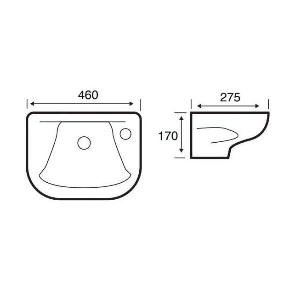 Kartell K-VIT Proton Cloakroom 460mm 1 Tap Hole Basin- White Gloss (PRO460BAS1)