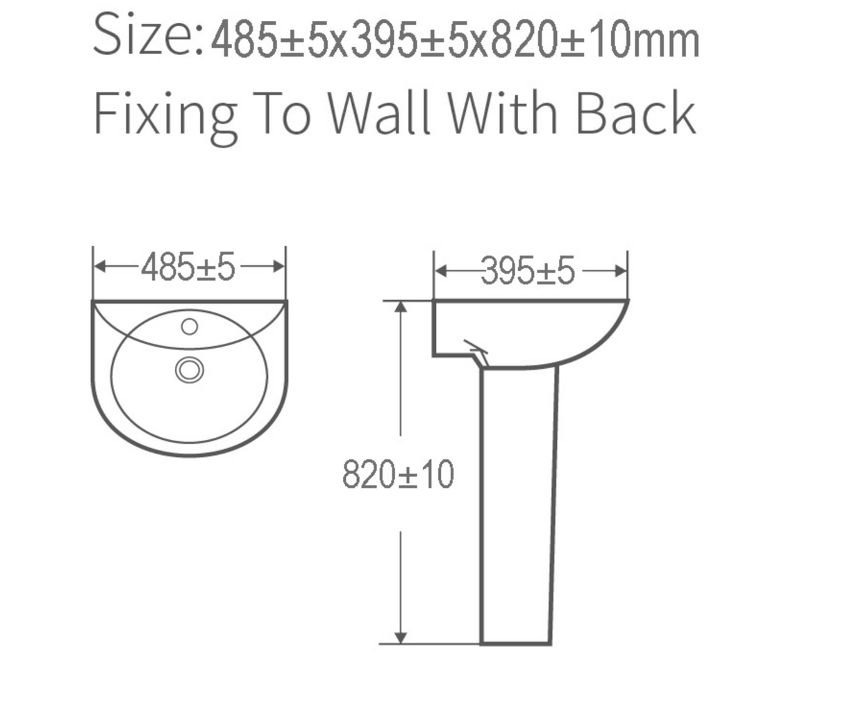 Kartell K-VIT Proton 485mm 1 Tap Hole Basin with Full Pedestal – White Gloss (PRO485BAS1-PROPED)