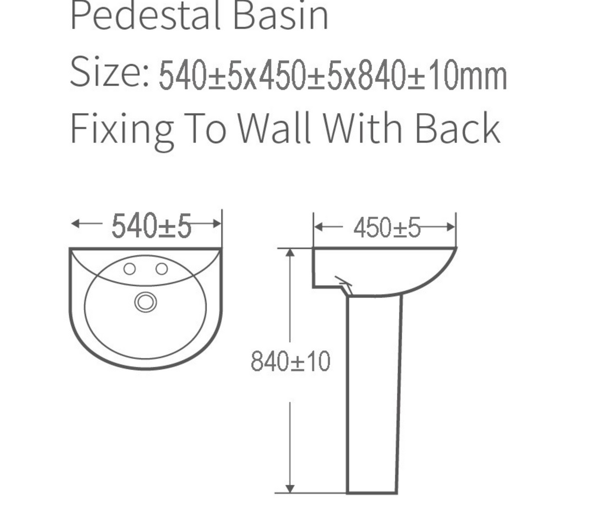 Kartell K-VIT Proton 540mm 2 Tap Hole Basin with Pedestal Options – White Gloss (PRO540BAS2)