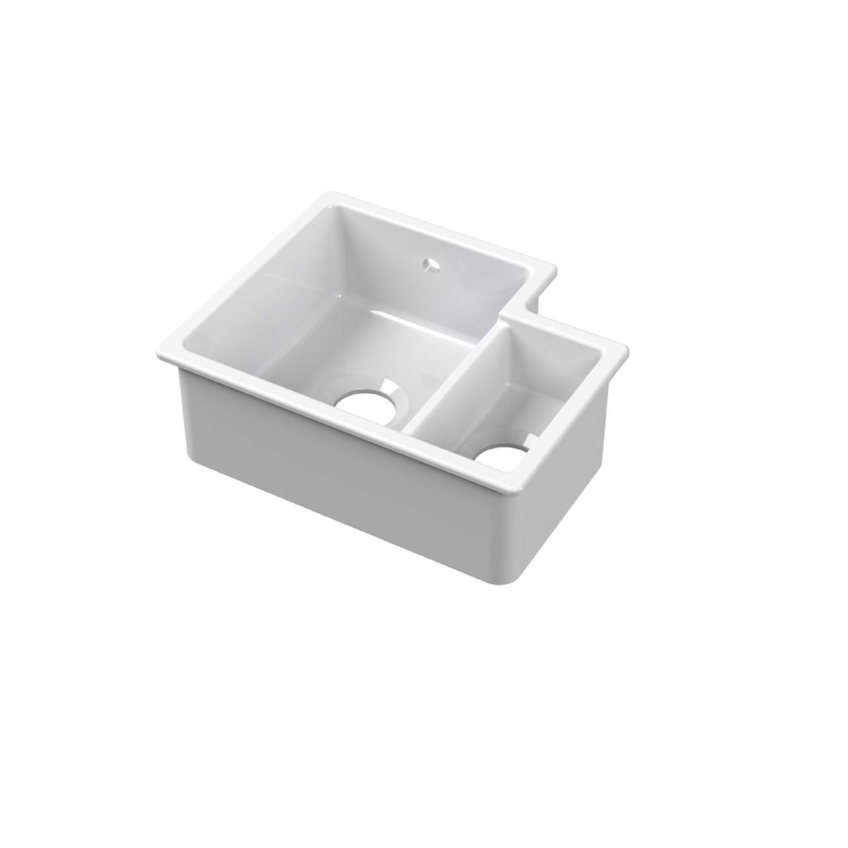 Nuie 549 x 441mm Fireclay 1.5 Bowl Rectangular Inset Sink – White, photo 2