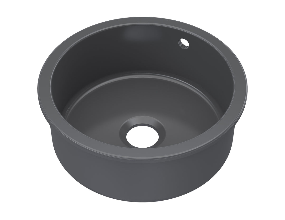 Nuie 460 x 191mm Fireclay Single Bowl Round Inset Sink With Central Waste And Overflow – White or Soft Black, photo 3