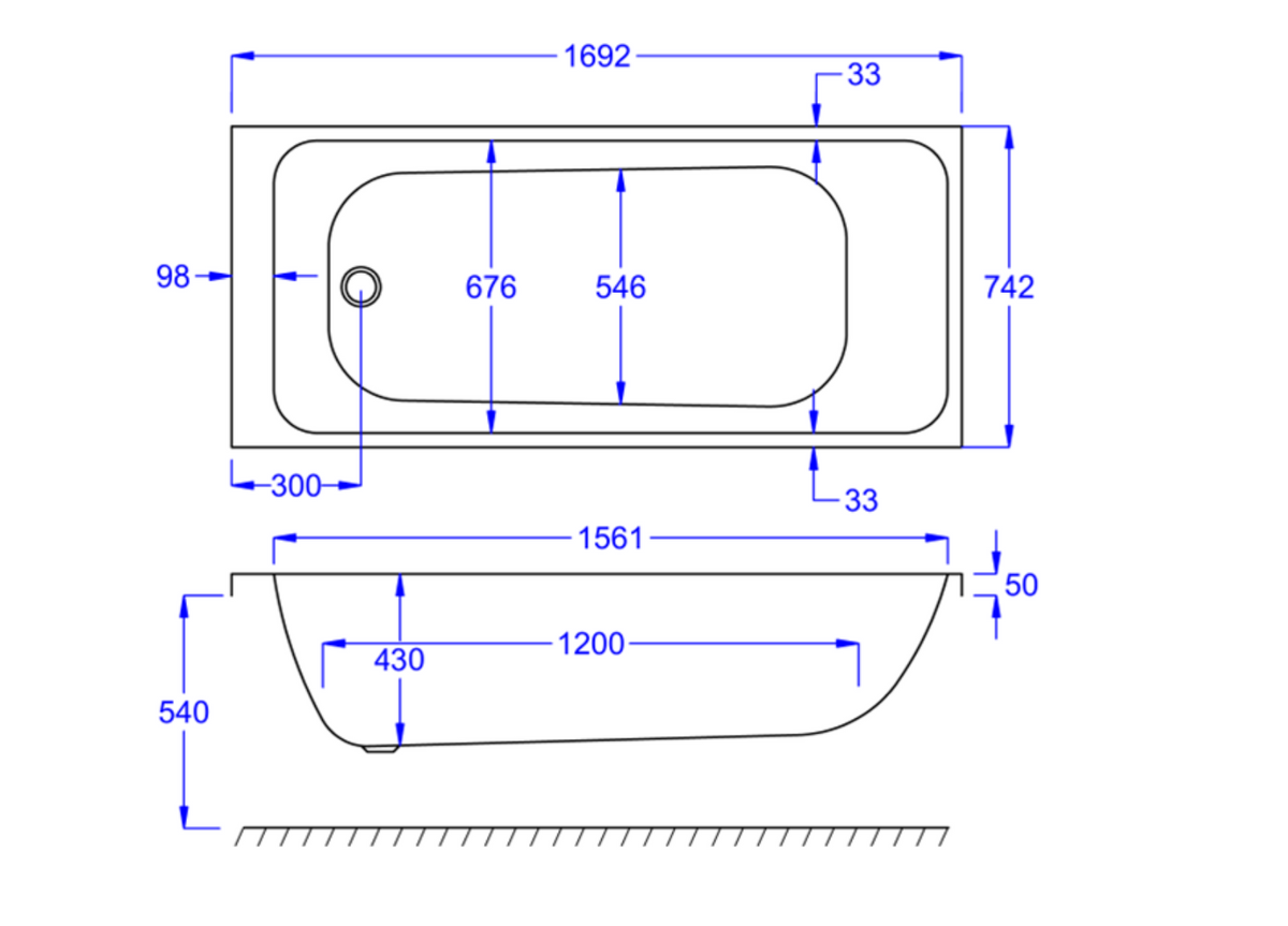 Kartell K-VIT Refine 1700 x 750mm bath from above