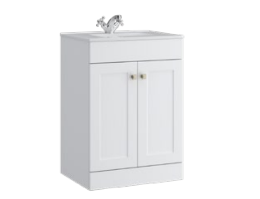 Kartell K-VIT Sanctuary 600mm 2 Door Floor Standing Unit With Ceramic Basin - Matt White (SAN600FSDO-SW- FUR057PU)
