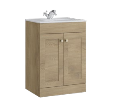 Kartell K-VIT Sanctuary 500mm 2 Door Floor Standing Unit With Ceramic Basin-Torro Oak (SAN500FSDO-TO FUR063PU)