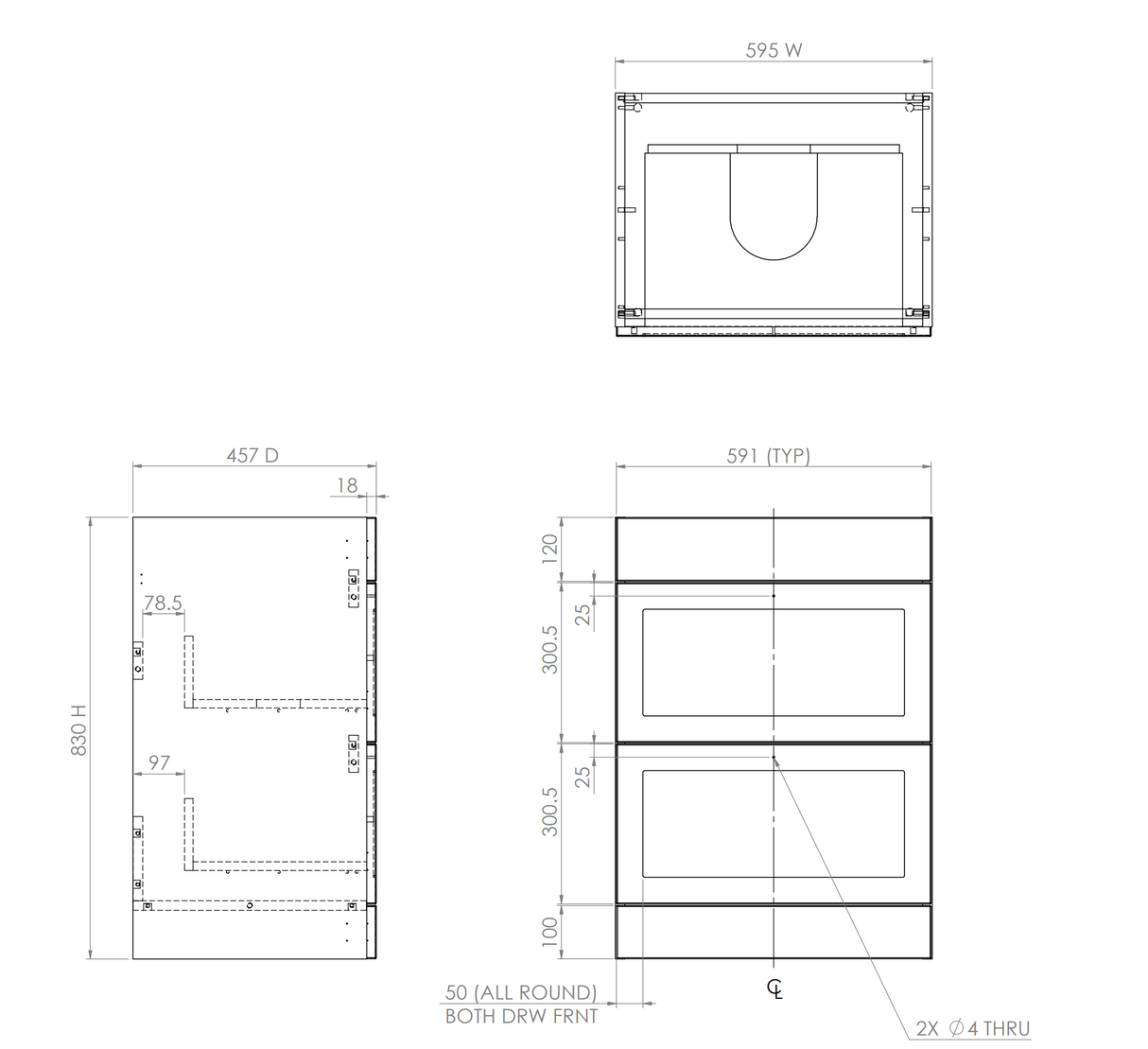 Kartell K-VIT Sanctuary 600mm 2 Drawer Floor Standing Unit With Ceramic Basin-Matt White (SAN600FSDR-SW FUR057PU)