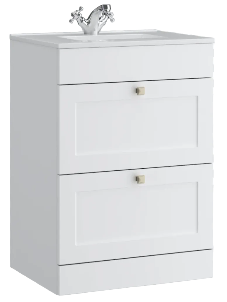 Kartell K-VIT Sanctuary 600mm 2 Drawer Floor Standing Unit With Ceramic Basin-Matt White (SAN600FSDR-SW FUR057PU)
